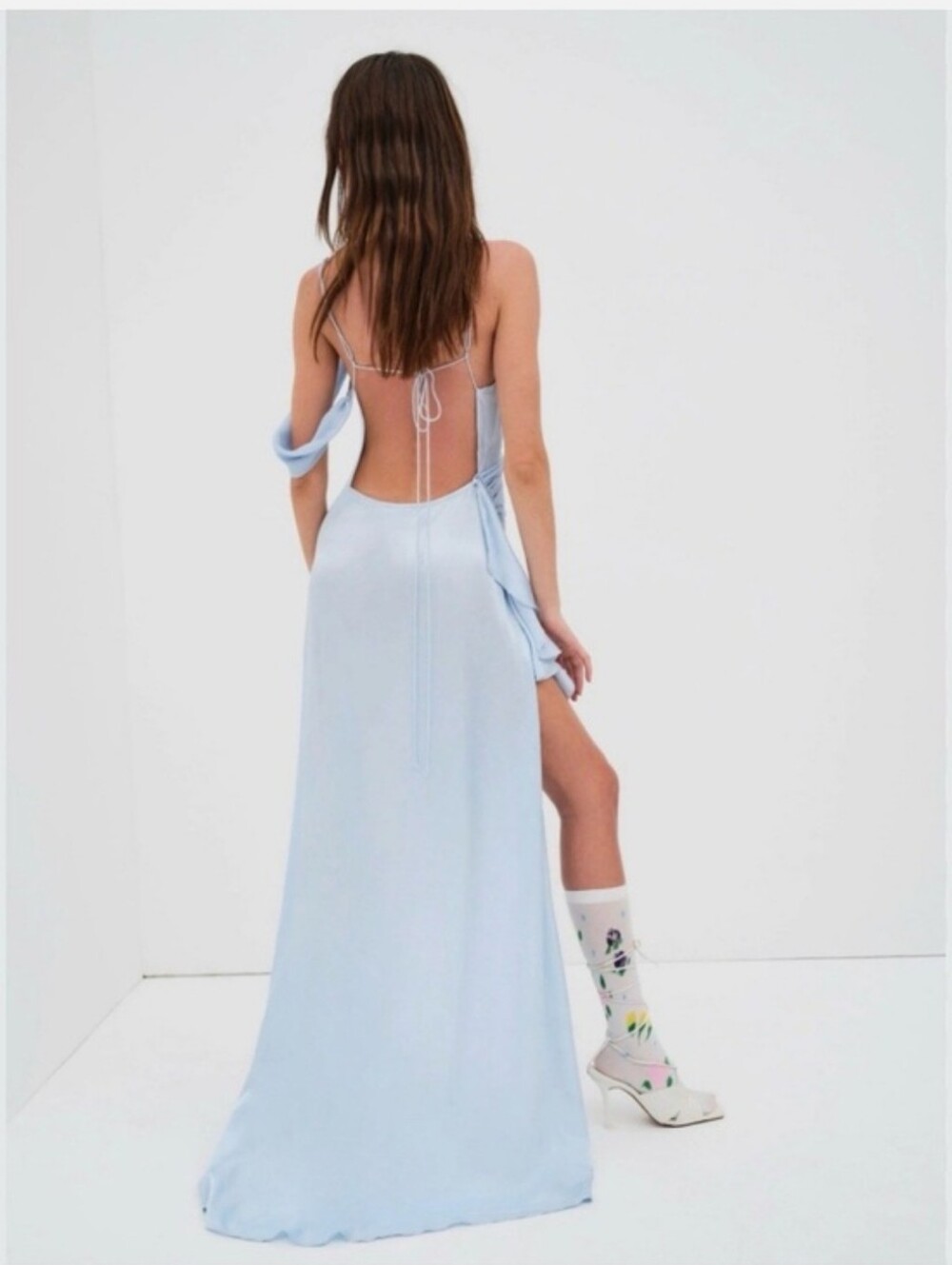 For Love And Lemons Pale Blue Draped High-Low Slip Dress